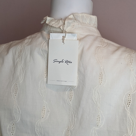 Simple Retro Victoria 100% Cotton Ruffle Mandarin Shirt - Picture 6 of 8
